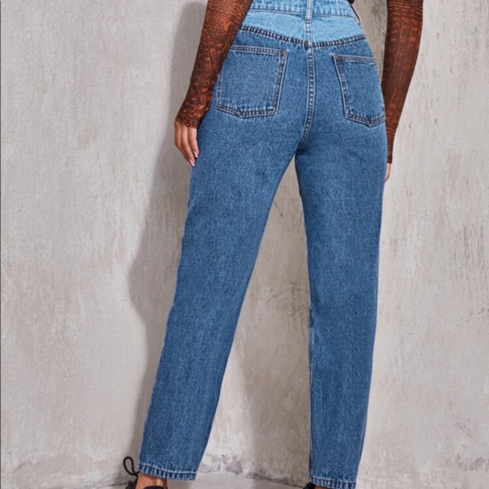SHEIN | High Waist Panel Block Denim Jeans L - Picture 7 of 8